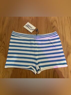 Daily Drills Beach Knit Mini Shorts - Malibu + Cream Stripe Size M/L NWT